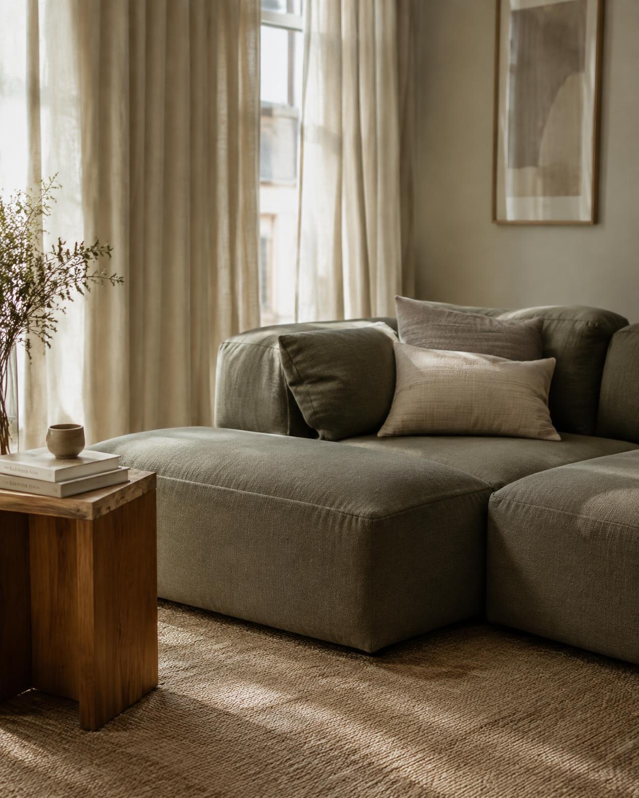 Modulsofa i olivengrått tekstil